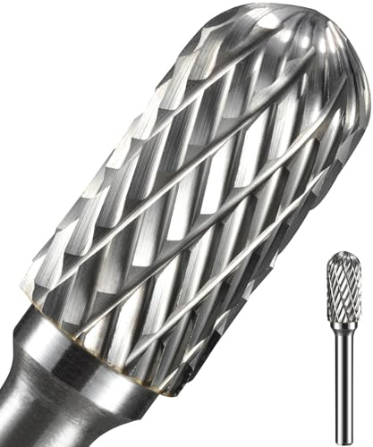 Sworker 1Pc 1/4 Carbide Burr Set 1/4 Shank Head Dia 1/2 Dome-End Cylinder Die Grinder Bits Rotary Tools Attachment Kit Rasp Accessories Metal Wood Stone Steel Grinding Deburring Cutting Porting