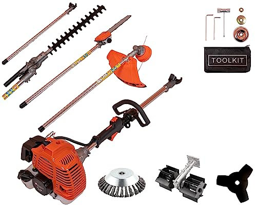 KNakasaki | Desbrozadora Profesional Multifunción 5 en 1, 63CC 3,0HP, Gasolina, Herramienta de Jardinería, Cultivador Rotativo, Cortasetos Telescopica, Motosierras Podadora Altura, Poste de Extensión