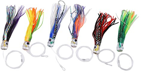 KIMISS Set di Esche da Pesca alla Traina in Acrilico - Mix di Sei Colori, 6 Pezzi, Esche Artificiali Calamari Gonne di Polpo Trolling Esca da Pesca