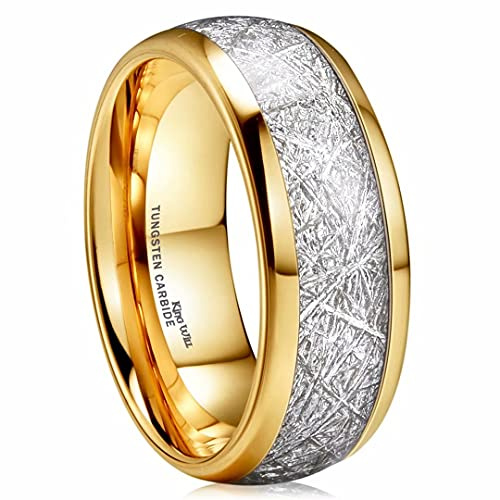 King Will METEOR 8mm 14K Gold Plated Domed Tungsten Carbide Ring Imitated Meteorite Wedding Band(7)