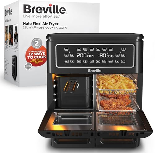 Breville friteuse sans huile Flexi Halo | Four friteuse numérique | 11 L Air Fryer : 10+ personnes | Frirecuiregrillerrôtirréchauffer | 2400 W | Noir [VDF130X]