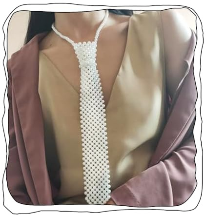 Bmirth Pearl Neck Tie White Pearls Tie Necklace Long Pearl Necklace Body Jewelry for Women