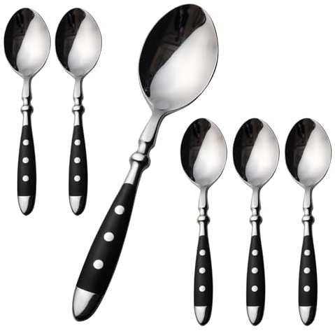 Alata Teelöffel 6 Stück,Edelstahl Kaffeelöffel Set mit Schwarzen Griffen, Espressolöffel/Kleine Löffel/Dessertlöffel für Haushalte&das Esszimmer,ideal für Hause Restaurant Festspiel, Serie Berlin
