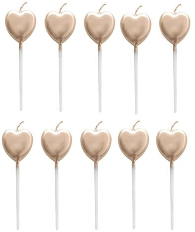 ZHjuju Candeline Compleanno a Cuore,10 pezzi Particolari Candele di Compleanno a Forma Cuore per la Festa di Compleanno Anniversario di Matrimonio Fidanzamento Decorazione,Oro Champagne