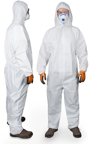 Paintbutler Pro - Chemikalien-Schutzanzug mit Kapuze - Kat III Typ 5B & 6B - Industrie-Schutzkleidung, mikroporöser Einweg-Arbeits-Overall, Robust 60gsm, Partikeldicht (M)
