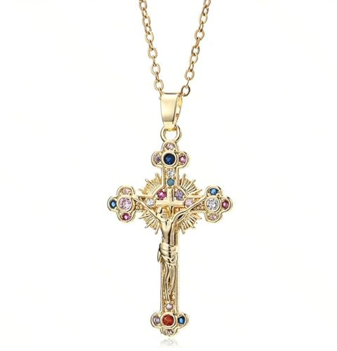 Damen Gold Kreuz Kette, Damen AAA Zirkonia Kreuz Anhänger, Hypoallergene 18K Vergoldete Kette, Modeschmuck für Frauen Mädchen Geschenk