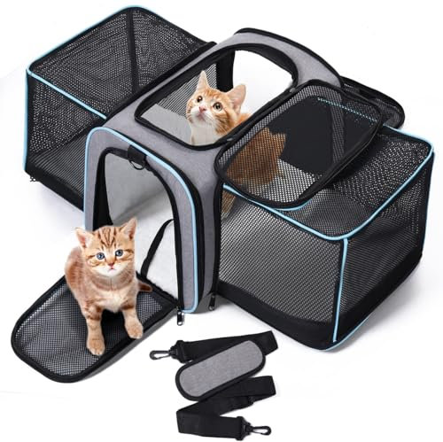 Petcozife Erweiterbar Transporttasche für Katzen/Hunde, Faltbar Transportbox Katzentasche Hundetasche, 47x29x29cm Katzentransporttasche Tragetasche für Haustiere - Bis 5,5 kg