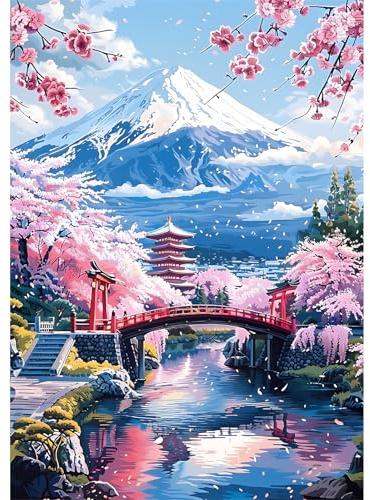 EOBROMD 5D Diamond Painting Kit Completo Monte Fuji, Paesaggio Pittura Diamante FAI DA TE, Fiore Diamond Painting Adulti, Strass Ricamo a Punto Croce Painting per Decorazione Casa 30x40 cm