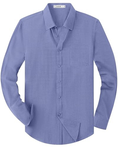 Lusead Men's Oxford Button Down Shirts Business Casual Daily Long Sleeve Cotton Dress Shirt Regular Fit, Blue Purple, Large