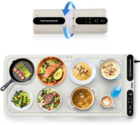 GJCrafts Almohadilla térmica para estera de calentamiento de alimentos, calentamiento rápido de 10 s, temporizador de 7 horas, bandeja calefactora eléctrica de silicona para encimera, fácil de limpiar