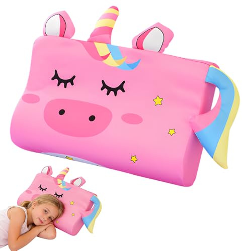 Afenau Almohada para Niños, Almohada Bebe, 45 x 27 cm Cojín Calmly, Almohada Infantil con Memoria Transpirable, ergonómica, con Funda de Almohada, Almohada niños 2 años (Unicornio (Rosa))