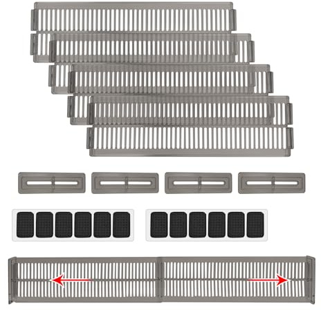 4 Piezas Separadores de Cajones Ajustables, Separador Cajones con 12 Almohadillas Antideslizantes, Divisorias Gavetas de Negro Transparente, Drawer Dividers para Cocina,Cocina,Tocador,Baño,Cosméticos