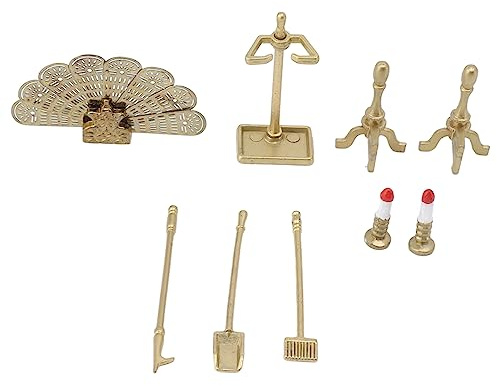 HEEPDD Ensemble d'Accessoires de Cheminée pour Maison de Poupée, Accessoires de Cheminée Décoratifs en Métal et en Résine pour Décoration à l'échelle 1/12