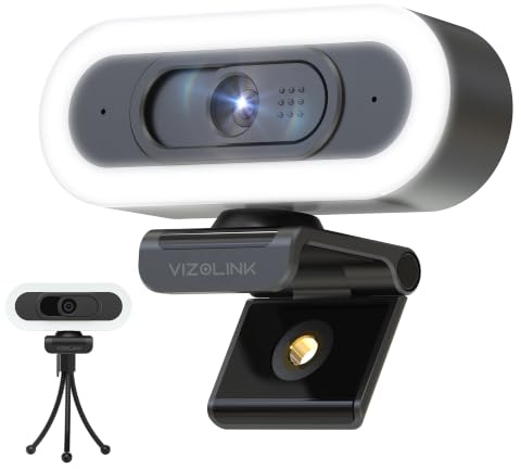 VIZOLINK W8LS webbkamera 4K 30FPS med ringbelysning, PDAF-autofokus, klar stereomikrofoner, ljuskorrigering, plug & play, 78° vy, USB-PC-webbkamera för living streaming, videosamtal, konferens, spel