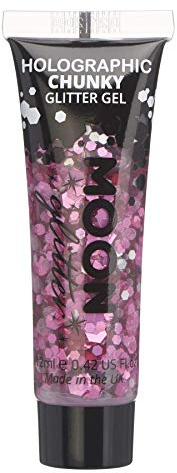 Holographic Chunky Face & Body Glitter Gel by Moon Glitter - Pink - Cosmetic Festival Glitter Face Paint for Face, Body, Hair, Nails - 12ml