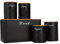 LIVIVO 5pc Kitchen Storage Set with Airtight Bamboo Lids Includes Tea Coffee Sugar with Matching Biscuit Barrel Canister Jar & Stylish Bread Bin – Diamond Embossed Design Matt Finish (Black)