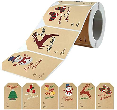 självhäftande juletiketter | 250 st självhäftande Merry Etikettrulle - Självhäftande juletiketter för presenter, presentetiketter, julklappsetiketter, förseglad