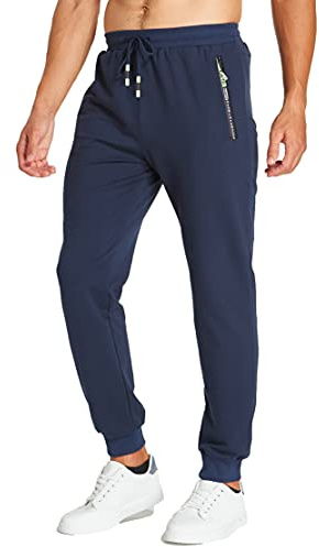 Z0XOZ Joggingbyxor för Män Elastisk Midja bälte Bomull med Dragkedja Fickor träningsbyxor