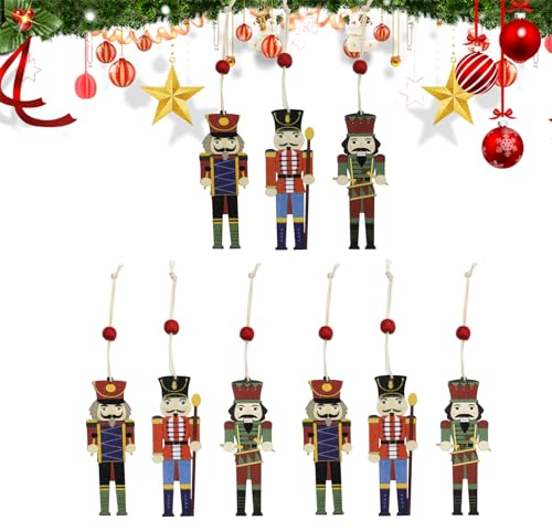 Andiker 9 Pcs Christmas Nutcracker Ornaments Set, Wooden Nutcracker Soldier Handcraft for Xmas Tree Hanging Decorations