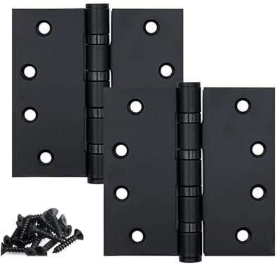 Stainless Steel Matte Black 4 inch Door Hinges,Interior Door Hinge，Heavy Duty Exterior Door Hinges，Ball Bearing Hinges ，4 (101mm) x 4 (101mm) Outer Door Hinge，Square Corners,2 Pack