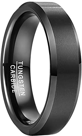 NUNCAD 6mm Bague Homme Noir Anneau de Mariage en Tungstene avec Bord Biseauté Taille 56(17.8)