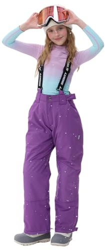 SMONTY Pantalon Ski Enfant Fille Imperméable Chaud et Renforcé au Genou Convient pour Utilisation Station de Ski et Hiver(La Couleur Violette, 10-12)