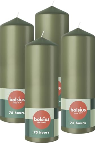 Bolsius släta blockljus – grön – 4 stycken – 20 x 7 cm – dekorativa hushållsljus – längd brinntid 75 timmar – oparfymerat – 5% naturligt växtvax – utan palmolja