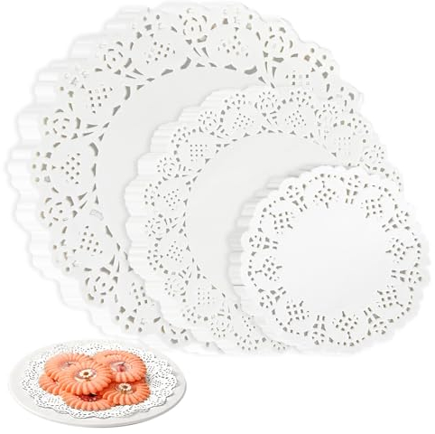 Jeffdad Papierdeckchen in verschiedenen Größen, 11,4 cm / 21,6 cm, Papierdeckchen für Lebensmittel, Einweg-Spitzendeckchen aus Papier, für Tische, Teller, Kuchen, Desserts, Basteln, 11,4 cm / 6,5 cm