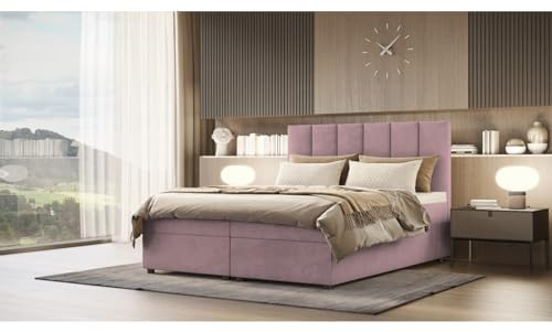Verona Idee Boxspringbett Venus Kontinental 6 Größen Inkl. Lattenrost XXL Bettkasten 120cm x 200cm ROSA Bonell Matraze und Toper 4cm