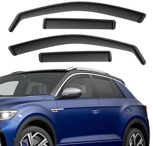 GEARCELL Wind Deflectors Rain Guards Fit for VW T-Roc 2017-2024 | In-Channel Installation, Shatterproof Acrylic, UV Resistant Black Finish, Reduces Wind Noise, Fit for VW T-Roc