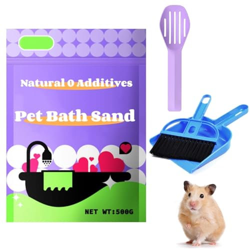 4 Stück Chinchillasand Badesand, Staubfreier Badesand für Hamster, Premium Badesand für Hamster, Hamster Wüstenbad Sand, Sandbad Set für Hamster mit Reinigungssandschaufel, für kleine Haustiere