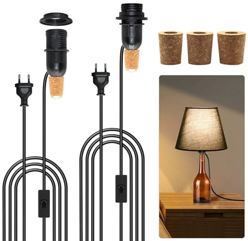 Adattatore E14 con cavo e interruttore, 2 pezzi di portalampada per bottiglie, adattatore per bottiglie da 240 cm per lampada, accessorio per lampada da bottiglia fai-da-te per lampada da tavolo