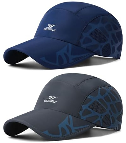 TAGVO Gorra de béisbol para Hombre, Paquete de 2 Gorra de Running Deportiva Ligera de Secado Rápido, Sombrero de Sol Protección UV Regulable, Gorra para Hacer Deporte Corriendo Senderismo Pesca