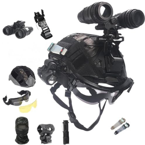 SDYAYFGE Casco Tattico Softair, Set Casco Tattico SF Casco da Paintball con Occhiali Protettivi Torcia Elettrica Modello di Binocolo Supporto in Lega per NVG per Paintball Gioco