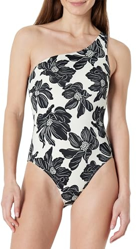 Amazon Essentials Traje de Baño de una Sola Pieza con un Hombro Mujer, Crema Negro Floral, 40