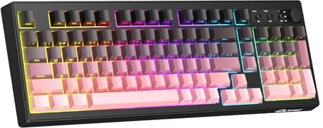 ZIYOU LANG K100 Trådlöst Gamingtangentbord, Tri-mode (Bluetooth/2.4G/Trådbundet) Membrantangentbord med Ratt, 102 Tangenter med Gradient PBT-Tangenter, 4000mAh, RGB Backlit för PC/Mac etc.- Björnbär