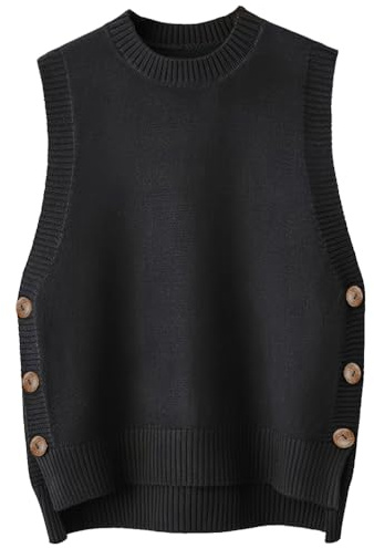 OKSakady Femme col Rond Pull Gilet Tendance Classique Haut Bas Ourlet côtelé Pull sans Manches
