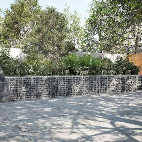 QJBSAVVA Gabione 700 x 50 x 50 cm, cestino in ferro zincato con coperchio, montaggio senza attrezzi, robusto frangivista per giardino, recinzione e paesaggio