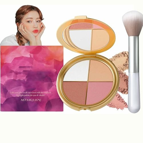 Palette Illuminatrice Yeux Et Joues - 4-en-1 enlumineurs et illuminateurs,palette contouring - Fards À Paupières Et Enlumineurs,Soyeux Et Facile À Estomper, Poudre Contour Éclat Naturel