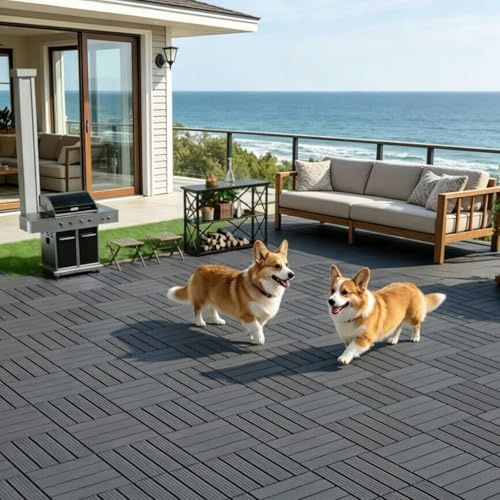Airsell 54 Pcs(30X30cm-4.86 ㎡) Interlocking Deck Tiles,Plastic Outdoor Flooring for Patio, Garden &Balcony,Waterproof & All-Weather,Anti-Slip Surface (Dark Gray TW- 54 Pcs)