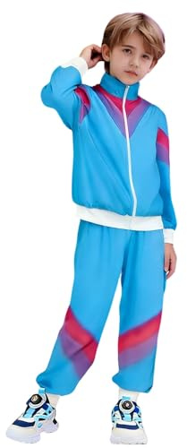 Genérico Disfraz Años 80 Niños Chandal Hortera Azul Unisex Disfraces Traje de Chándal de los 80 Traje de Aeróbic Conjuntos Deportivos Carnaval Fiesta Halloween