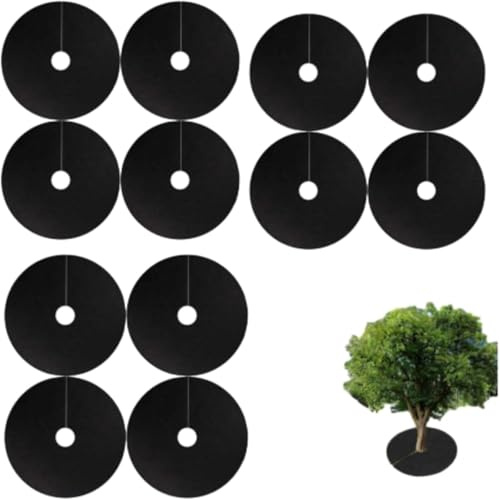 52 cm Tappetino per Erbacce da Giardino, 12 Pezzi Tappetino Pacciamatura Telo Pacciamatura Albero, Dischi Pacciamatura per Piante,Adatto per Giardini, frutteti, orti