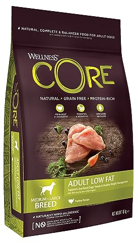 Wellness CORE Low Fat, Pute, 10 kg, Hundefutter trocken für sterilisierte oder übergewichtige Hunde, ohne Zuckerzusatz, getreidefrei, mit hohem Fleischanteil