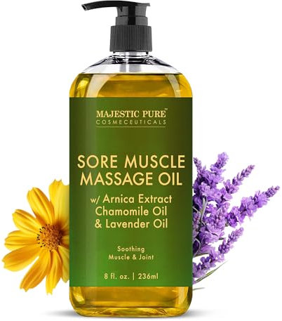 MAJESTIC PURE Arnica Sore Muscle Massage Oil for Massage Therapy - Natural Oil with Lavender and Chamomile Essential Oils - Multipurpose Instant Absorption Full Body Massage Oil - 8 fl. oz.