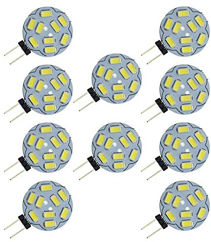 10-pack G4 LED-glödlampor, 9 SMD 5730, 12 V AC/DC bi-pin bas, tak, infälld, puck, glödlampa, LED, ersättning, halogenlampa, motsvarar 20 W, varm vit 2 700 K, energiklass A+
