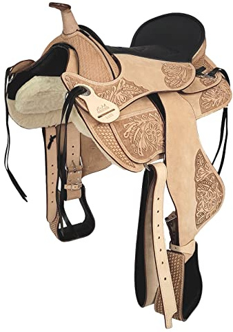 A&M Reitsport Trädlös västerländsk sadel Utah ECO gjord av buffelläder, hög kvalitet, storlek: 40,6 cm