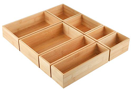 Kootek 8 Pcs Bamboo Drawer Organizer Utensil Tray Kitchen Storage Box 4-Size Versatile Dividers Cutlery Holders Bins Containers for Flatware Kitchen Utensils