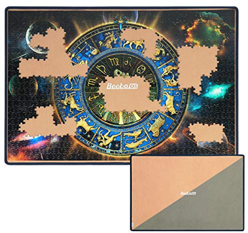 Becko Double-Sided Khaki & Gray Jigsaw Puzzle Board Portable Puzzle Mat for Puzzle Storage Puzzle Saver, Non-Slip Surface, Up to 1000 Pieces