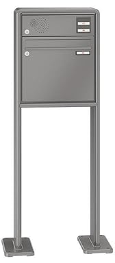 RENZ / RS2000 / Freistehende Briefkastenanlage Standbriefkasten/RAL-Farbe 9007 Volumen 1/mit Fußplatten/Sprechsieb Oben/Dein-Briefkasten.de