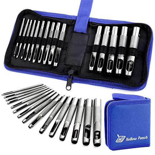 15 Pcs Leather Hole Punch,Hole Punch Set Round Steel Leather Craft Hollow Hole Punch,Hole Punch Tools for Watch Bands,Leather,Belts,Canvas,Paper (1mm to 11mm)